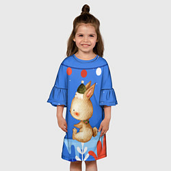 Платье клеш для девочки Зайка в шапке - новый год, цвет: 3D-принт — фото 2
