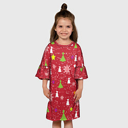 Платье клеш для девочки Red new year, цвет: 3D-принт — фото 2