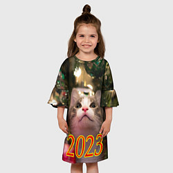 Платье клеш для девочки Кот смотрит вверх, цвет: 3D-принт — фото 2