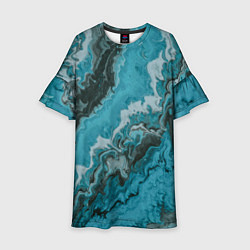 Платье клеш для девочки Тёмно-синие разливающиеся краски, цвет: 3D-принт
