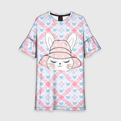 Платье клеш для девочки Зайка в панамке, цвет: 3D-принт
