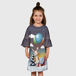 Платье клеш для девочки Зайка на воздушных шарах, цвет: 3D-принт — фото 2
