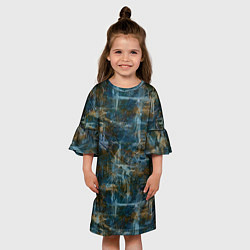 Платье клеш для девочки Синий и коричневый абстрактный гранжевый, цвет: 3D-принт — фото 2