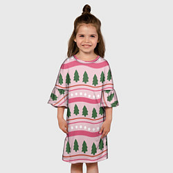 Платье клеш для девочки Новогодний свитер: розовый, цвет: 3D-принт — фото 2