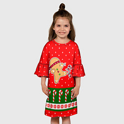 Платье клеш для девочки Пряник-ниндзя: новогодний, цвет: 3D-принт — фото 2