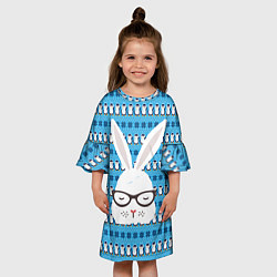 Платье клеш для девочки Мудрый кролик в очках, цвет: 3D-принт — фото 2