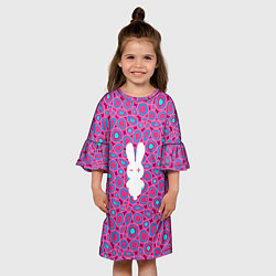 Платье клеш для девочки Белый кролик на розовом - символ 2023, цвет: 3D-принт — фото 2