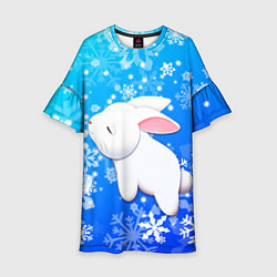 Платье клеш для девочки Милый кролик в снежинках, цвет: 3D-принт