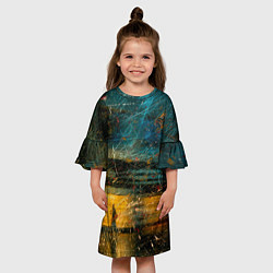 Платье клеш для девочки Синие и жёлтые огни и царапины, цвет: 3D-принт — фото 2