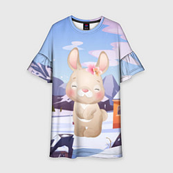 Платье клеш для девочки Зайка зима, цвет: 3D-принт