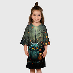 Платье клеш для девочки Совы в стиле Folk Art, цвет: 3D-принт — фото 2