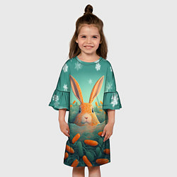 Платье клеш для девочки Кролик в море моркови, цвет: 3D-принт — фото 2