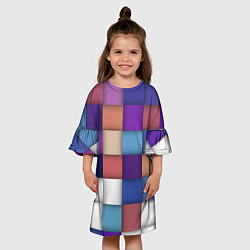 Платье клеш для девочки Геометрическое множество разноцветных квадратов, цвет: 3D-принт — фото 2
