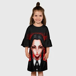 Платье клеш для девочки Уэнсдэй на красном фоне, цвет: 3D-принт — фото 2