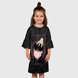 Платье клеш для девочки Аниме Уэнсдей Аддамс и Вещь на фоне паутины, цвет: 3D-принт — фото 2