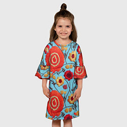 Платье клеш для девочки Эффект вышивки маки, цвет: 3D-принт — фото 2