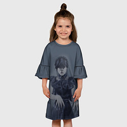 Платье клеш для девочки Уэнсдэй рисунок карандашами, цвет: 3D-принт — фото 2
