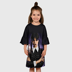 Платье клеш для девочки Уэнсдэй с рукой: дочь Аддамсов, цвет: 3D-принт — фото 2