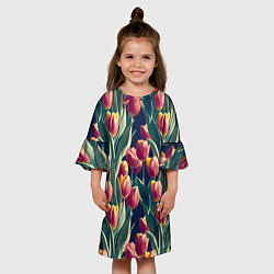 Платье клеш для девочки Много тюльпанов, цвет: 3D-принт — фото 2