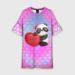 Платье клеш для девочки Милая панда с сердечком, цвет: 3D-принт