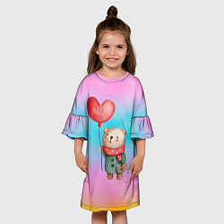 Платье клеш для девочки Мишка с красным сердечком, цвет: 3D-принт — фото 2