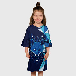 Платье клеш для девочки Голова синей лисы, цвет: 3D-принт — фото 2