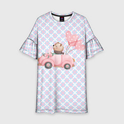 Платье клеш для девочки Мишка едет в авто, цвет: 3D-принт