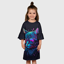 Платье клеш для девочки Кот неоновый, цвет: 3D-принт — фото 2
