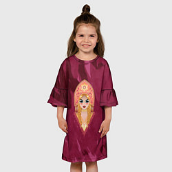 Платье клеш для девочки Девушка в красном кокошнике с золотыми украшениями, цвет: 3D-принт — фото 2