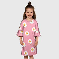 Платье клеш для девочки Яичница на розовом фоне, цвет: 3D-принт — фото 2
