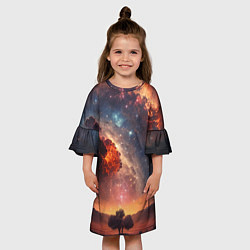 Платье клеш для девочки Космос и звезды в закатном небе, цвет: 3D-принт — фото 2