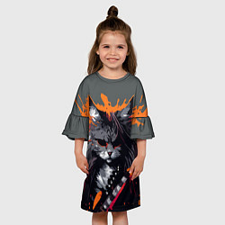 Платье клеш для девочки Rocker Cat on a gray background - C-Cats collectio, цвет: 3D-принт — фото 2