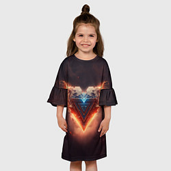 Платье клеш для девочки Каменное сердце в неоновом красном электрическом с, цвет: 3D-принт — фото 2