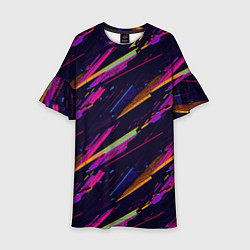 Платье клеш для девочки Глитч полосы, цвет: 3D-принт