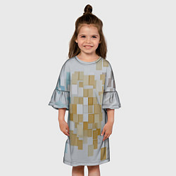 Платье клеш для девочки Геометрические золотые, синие и белые кубы, цвет: 3D-принт — фото 2