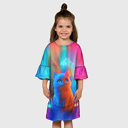 Платье клеш для девочки Милый котенок - тай-дай, цвет: 3D-принт — фото 2