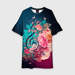 Платье клеш для девочки Цветы и музыкальная нота, цвет: 3D-принт