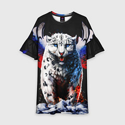 Платье клеш для девочки Снежный барс и крылья орла в цветах триколора, цвет: 3D-принт