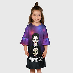Платье клеш для девочки Фан-арт на Уэнсдэй с черепом, цвет: 3D-принт — фото 2