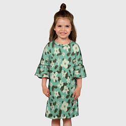 Платье клеш для девочки Абстрактные цветы на мятном фоне, цвет: 3D-принт — фото 2