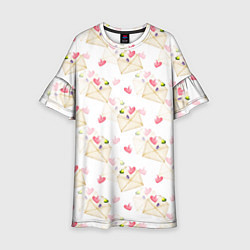 Платье клеш для девочки Конверты с сердечками - паттерн, цвет: 3D-принт