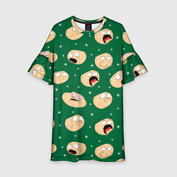 Платье клеш для девочки Картофелины с лицом кричат: мемы на зеленом фоне, цвет: 3D-принт
