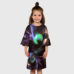 Платье клеш для девочки Магические фиолетовые волны и цветные космические, цвет: 3D-принт — фото 2