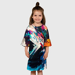Платье клеш для девочки Разноцветные мазки краски, цвет: 3D-принт — фото 2