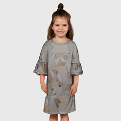 Платье клеш для девочки Геометрическое множество серых и бежевых треугольн, цвет: 3D-принт — фото 2