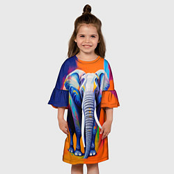 Платье клеш для девочки Слон красочный, цвет: 3D-принт — фото 2
