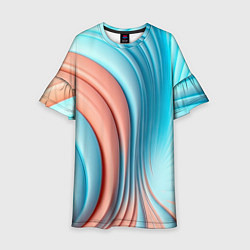 Платье клеш для девочки Кораллово-голубая абстрактная волна, цвет: 3D-принт