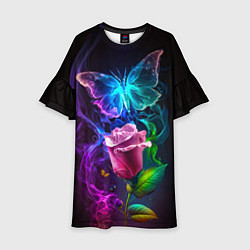 Детское платье Неоновая бабочка с цветком