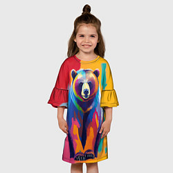 Платье клеш для девочки Медведь красочный, цвет: 3D-принт — фото 2