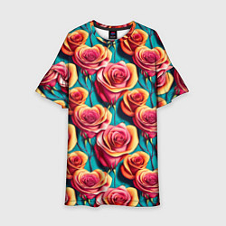 Платье клеш для девочки Паттерн с розами, цвет: 3D-принт